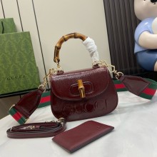Gucci Bamboo 1947 mini top handle bag with Debossed Gucci logo 786482 burgundy 2024