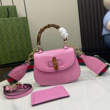 Gucci Bamboo 1947 mini top handle bag with Debossed Gucci logo 786482 pink 2024