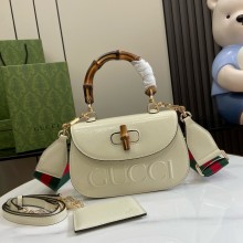 Gucci Bamboo 1947 Patent Leather Small bag with Embossed GUCCI Logo white 675797 2024