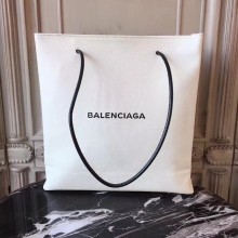 Balenciaga Grained Leather Small Shopping Tote Bag White  
