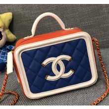 Chanel CC Filigree Grained Vanity Case Mini Bag Blue/White/Orange 2018