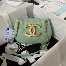 Chanel Lambskin & Gold-Tone Metal Small Messenger Bag AS4609 mint green 2024