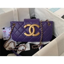 Chanel Lambskin & Gold-Tone Metal Baguette Bag AS4611 purple 2024