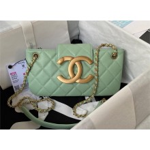 Chanel Lambskin & Gold-Tone Metal Baguette Bag AS4611 mint green 2024