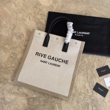 Saint Laurent rive gauche n/s shopping bag in linen and cotton WHITE