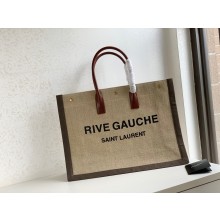 Saint Laurent rive gauche tote bag in linen and leather beige