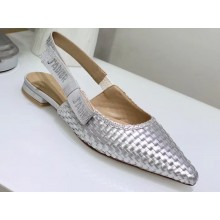 Dior J'Adior Slingback Braided Ballet Flats Silver 2020