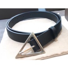 Bottega Veneta Width 2.5cm Triangular Buckle Belt Leather Black/Silver 2020