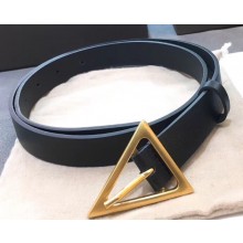 Bottega Veneta Width 2.5cm Triangular Buckle Belt Leather Black/Gold 2020