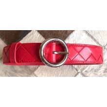 Bottega Veneta Width 3cm Belt in Woven Nappa Leather Red