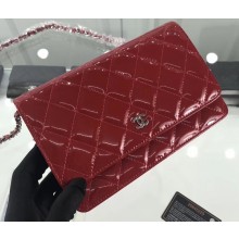 Chanel Wallet On Chain WOC Bag in Patent Leather Red/Silver