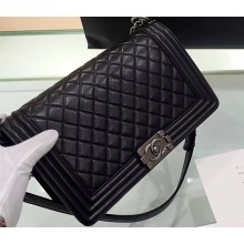 Chanel Original Quality New Medium Le Boy Bag In Sheepskin Black With Silver Hardware