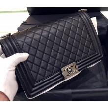 Chanel Original Quality New Medium Le Boy Bag In Caviar Leather Black With Silver Hardware
