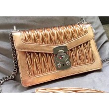 Miu Miu Miu Confidential Matelassé Leather Shoulder Bag 5BD083 Gold