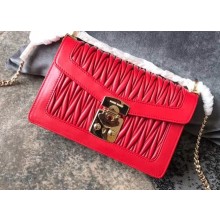 Miu Miu Miu Confidential Matelassé Leather Shoulder Bag 5BD083 Red