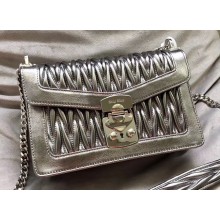 Miu Miu Miu Confidential Matelassé Leather Shoulder Bag 5BD083 Silver Gray