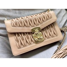 Miu Miu Miu Confidential Matelassé Leather Shoulder Bag 5BD083 Apricot