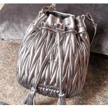 Miu Miu Matelassé Leather Bucket Bag 5BE014 Silver Gray