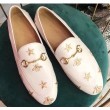 Gucci Women's Horsebit Loafer Embroidered Bees and Stars White