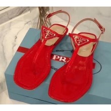 Prada Patent Leather Triangle Logo Thong Sandals Patent Red 2020