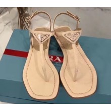 Prada Patent Leather Triangle Logo Thong Sandals Patent Nude 2020
