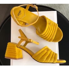Fendi Promenade Slingbacks Sandals Suede Yellow with Wide Topstitched Band 2020