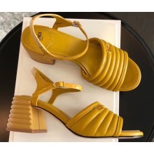 Fendi Promenade Slingbacks Sandals Leather Yellow with Wide Topstitched Band 2020