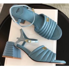 Fendi Promenade Slingbacks Sandals Leather Blue with Wide Topstitched Band 2020