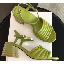 Fendi Promenade Slingbacks Sandals Leather Green with Wide Topstitched Band 2020