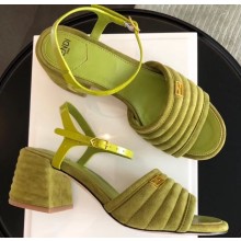 Fendi Promenade Slingbacks Sandals Suede Green with Wide Topstitched Band 2020
