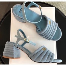Fendi Promenade Slingbacks Sandals Suede Blue with Wide Topstitched Band 2020
