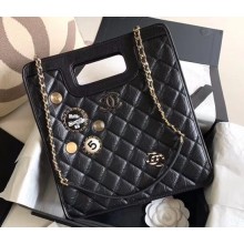 Chanel Aged Calfskin Small Shopping Bag with Charms AS1431 Black 2020
