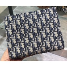 Dior Zipped Travel Clutch Small Bag in Oblique Canvas Dark Blue 2020