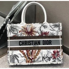 Dior Small Book Tote Bag Camouflage Embroidered Multicolored Flowers White 2020