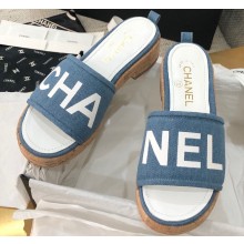 Chanel Heel Logo Mules Denim Blue 2020