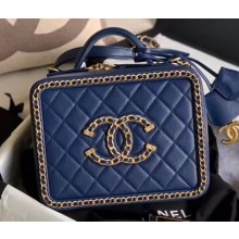 Chanel Chain CC Filigree Medium Vanity Case Bag A93343 Navy Blue 2020