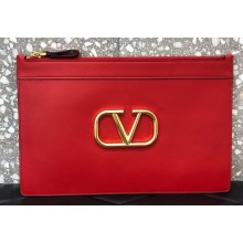 Valentino Large VLogo Signature Pouch Clutch Bag Red 2020