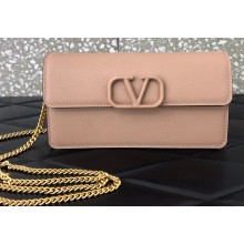 Valentino VSLING Grainy Calfskin Wallet with Chain Strap Bag Nude 2020
