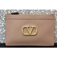 Valentino Large VLogo Signature Pouch Clutch Bag Nude 2020