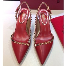 Valentino Heel 6.5cm Rockstud Slingback Pumps Sandals Red