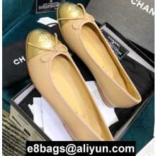 Chanel Classic Bow Ballerinas Flats Leather Beige/Gold