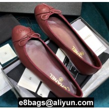 Chanel Classic Bow Ballerinas Flats Leather Grained Burgundy