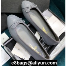 Chanel Classic Bow Ballerinas Flats Leather Grained Gray