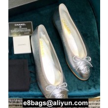 Chanel Classic Bow Ballerinas Flats Leather Silver