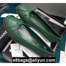 Chanel Classic Bow Ballerinas Flats Leather Green