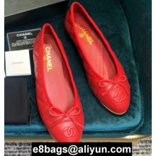 Chanel Classic Bow Ballerinas Flats Quilting Red
