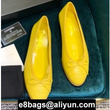 Chanel Classic Bow Ballerinas Flats Leather Yellow