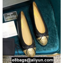Chanel Classic Bow Ballerinas Flats Leather Black/Gold