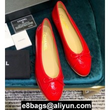 Chanel Classic Bow Ballerinas Flats Patent Red