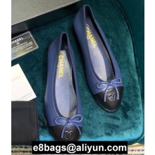 Chanel Classic Bow Ballerinas Flats Leather Navy Blue/Black